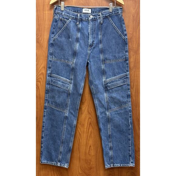 Agolde Jeans Womens 29 (Meas 32) Blue Cooper Cargo Straight Medium Wash Denim - Picture 1 of 10